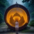 科幻类欧美大片编辑林雨桐的工作照，在宽大显示器前进行视频剪辑与分析